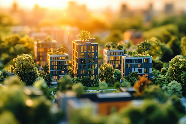 Small city with trees